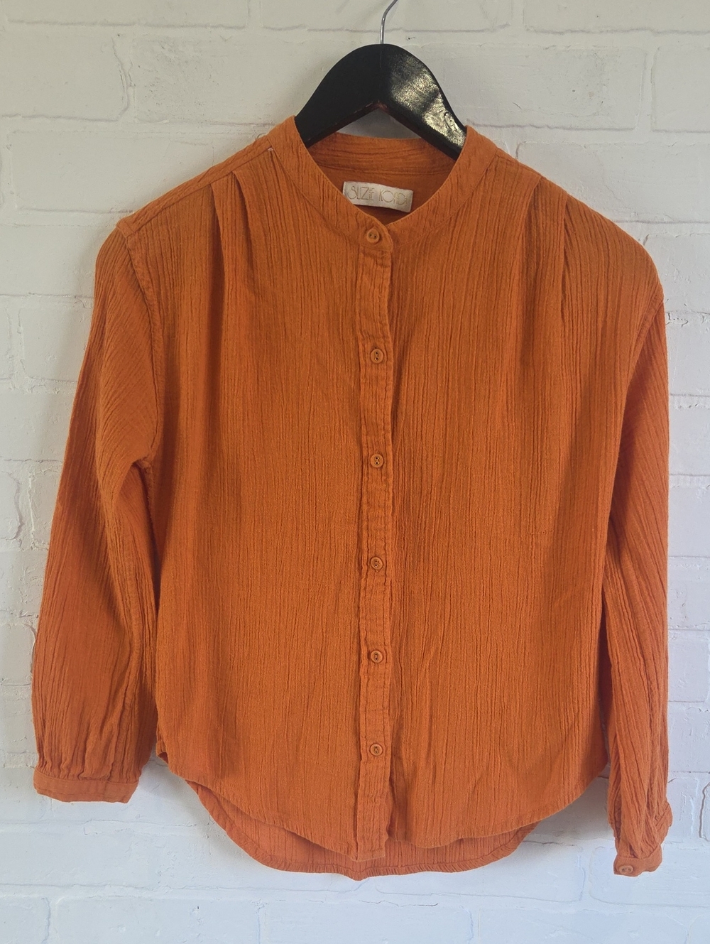 Suzi Kondi Burnt Orange Button-Down Band Collar Shirt